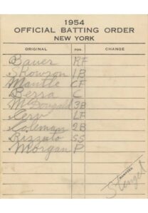 1954 New York Yankees Lineup Card Signed by Casey Stengel