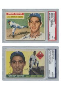 1955 & 1956 Sandy Koufax Topps Autographed Encapsulated Cards — #123 MINT 9 & #79 VG 3