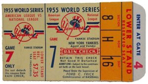 1955 Brooklyn Dodgers Game 7 World Series Ticket with Johnny Podres Photo