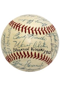 1955 Brooklyn Dodgers Team-Signed Baseball Loaded W/ Robinson & Campanella, Koufax & More