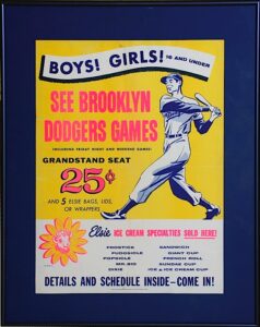 1955 Framed Original Elsie the Cow Dodgers Advertisement & 1956 Brooklyn Dodgers Schedule