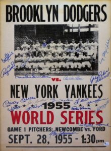 1955 World Series Poster Signed by Many Including Mantle, Martin, & Newcombe