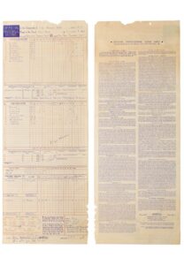 1956 World Series Game 5 “Perfect Game” Official Scorer’s Scorecard Autographed By Larsen