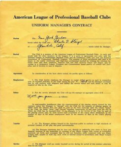 1957-1958 Casey Stengel NY Yankees Signed Contract