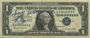 1957 Silver Certificate Autographed by Sonny Liston, Joe Louis & Cassius Clay