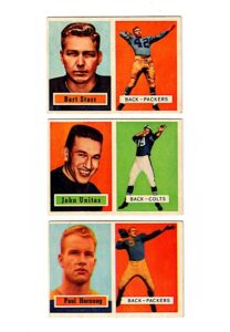 1957 Topps Football Cards of John Unitas #139, Paul Hornung #151 & Bart Starr #119