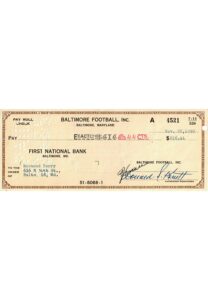 1959 Raymond Berry Baltimore Colts Autographed Player Payroll Check