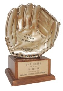 1962 Bo Belinsky Rawlings No Hitter Trophy with Award-Plaque