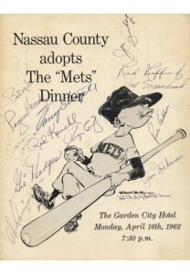 1962 NY Mets Team Autographed Dinner Program with Stengel, Hodges, Hornsby & Others