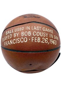 1963 Bob Cousy Actual Game-Used Basketball From His Final Game Vs The Warriors