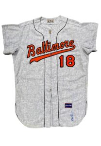 1965 Don Larsen Baltimore Orioles Game-Used & Signed Road Flannel Jersey