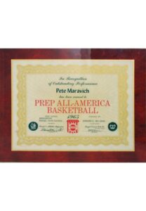 1965 “Pete” Maravich Prep All-America Basketball Award Plaque