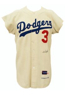 1965 Willie Davis LA Dodgers Game-Used & Autographed Home Flannel Jersey