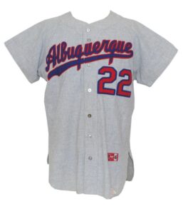 1966 #22 Albuquerque Dodgers PCL Game-Used Road Flannel Jersey from the Collection of Rick Rhoden