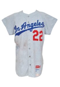 1966 Johnny Podres/Willie Crawford Los Angeles Dodgers Game-Used Road Flannel Jersey