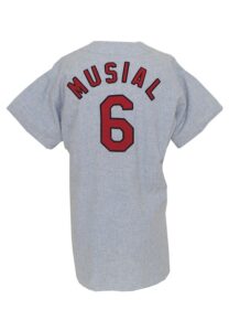 1966 Stan Musial St. Louis Cardinals Coach’s Worn & Autographed Road Flannel Jersey