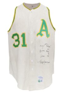 1967 Reggie Jackson Rookie Kansas City Athletics Game-Used & Autographed Home Flannel Vest