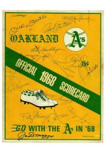 1968 New York Yankees vs. Oakland A’s Multi-Signed Official Scorecard Including Mantle, DiMaggio, Campaneris & More