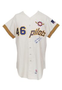 1969 Dick Bates Seattle Pilots Game-Used & Autographed Home Flannel Jersey