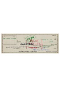 1969 John Schmitt New York Jets Travel Allowance Check Autographed By Weeb Ewbank & Schmitt