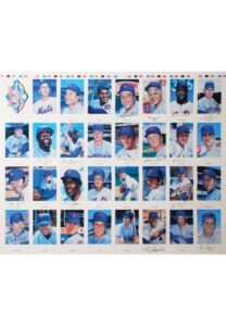 1969 New York Mets 25th Anniversary Multi-Signed Uncut Ron Lewis Postcard Sheet