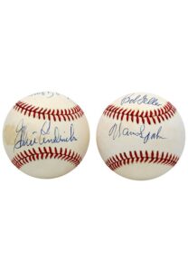 “1969 World Series Spectacular Catches” & “Losing Pitchers To Strikeout 18 & Lose” Multi-Signed Baseballs