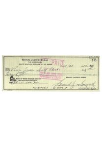 1972 Sam Snead Autographed Pine Tree Golf Club “Hole In One Insurance” Personal Check