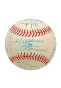 1973 NY Yankees Team Autographed Baseball with Thurman Munson