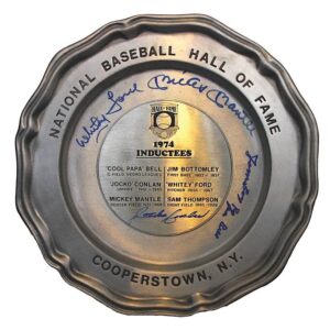 1974 Hall of Fame Induction Plate Autographed by Mantle, Ford & Others