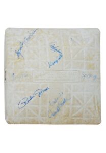 1975 Cincinnati Reds Game-Used Base Reunion Signed by “The Big Red Machine”