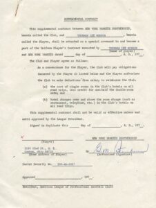 1975 Thurman Munson NY Yankees Contract Signed by George Steinbrenner