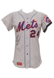 1975 Willie Mays NY Mets Coach’s Worn & Autographed Road Jersey Prepared for the 1976 Season