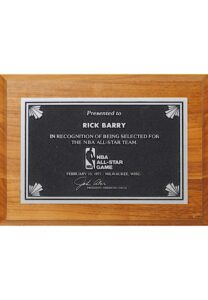 1977 NBA All-Star Game Plaque Presented To Rick Barry In Recognition Of Being Selected For The All-Star Team