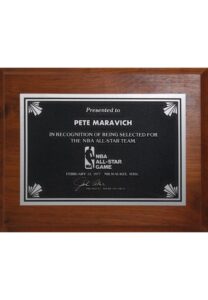 1977 “Pistol” Pete Maravich NBA All-Star Team Award Plaque