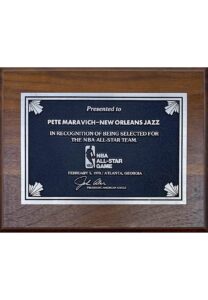 1978 Pete Maravich New Orleans Jazz NBA All-Star Game Plaque