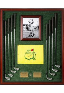 1980s Arnold Palmer Match-Used Set of Irons & Autographed Masters Flag