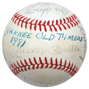 1981 NY Yankees Old Timers Day Autographed Baseball with Mantle, DiMaggio & Others from the Estate of “Milk Man” Jim Turner