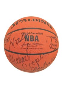 1983-84 Los Angeles Lakers Team-Signed Basketball Including Kareem Abdul-Jabbar, Ervin “Magic” Johnson & James Worthy