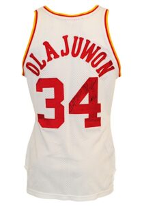 1984-85 Hakeem Olajuwon Houston Rockets Game-Used & Dual Autographed Rookie Home Jersey