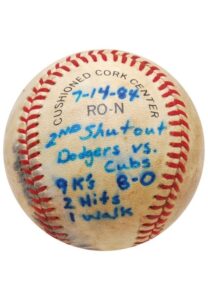 1984-85 Orel Hershiser Los Angeles Dodgers Shutout Game-Used Baseballs