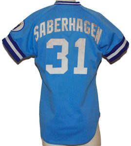 1985 Bret Saberhagen KC Royals Game-Used Road Jersey