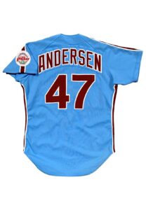 1985 Larry Andersen Philadelphia Phillies Game-Used Powder Blue Jersey