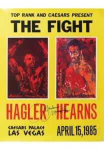 1985 “Marvelous” Marvin Hagler Autographed Hagler/Hearns Fight Poster