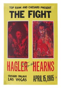 1985 Original Hagler/Hearns Autographed On Site Fight Poster