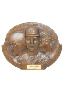 1986 Larry Holmes Thurman Munson AHRC Award with Photo Receiving the Award from John Cardinal O’Connor