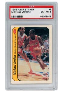 1986 Michael Jordan Fleer Sticker Card #8 PSA EX-MT 6