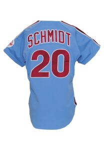 1986 Mike Schmidt Philadelphia Phillies Game-Used & Autographed Powder Blue Road Jersey