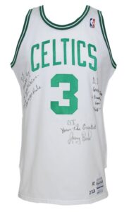 1987-1988 Dennis Johnson Boston Celtics Game-Issued Home Retirement Jersey Autographed by Larry Bird, Robert Parish, & Kevin McHale