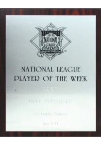 1987 Orel Hershiser LA Dodgers National League Pitcher of the Week Award