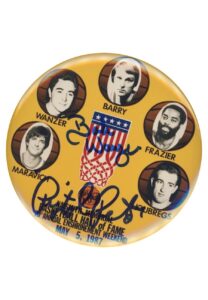 1987 “Pistol” Pete Maravich & Bob Wanzer Dual-Signed Hall Of Fame Enshrinement Button